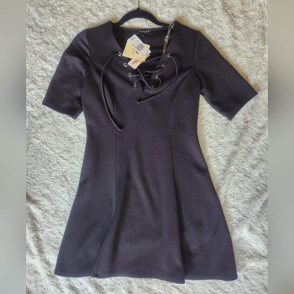 Black Textured Lace-Up Dress